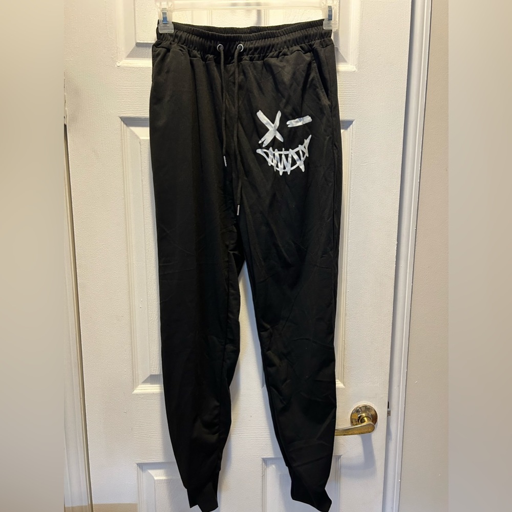 New large black funny graphic print jogger sweatpants